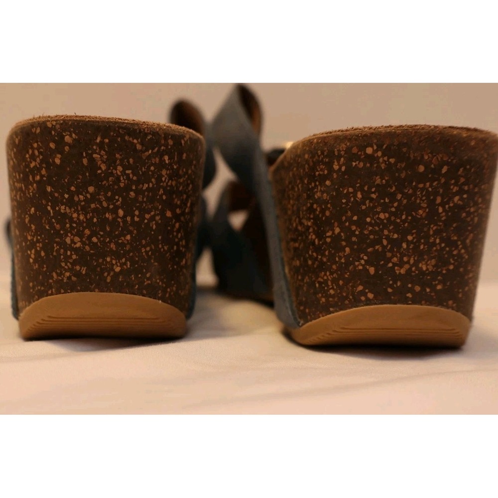 Dansko Wedge Sandals EUC Blue Suede Strappy Adjustable Buckle Cork Sole SZ 41 - Picture 5 of 7